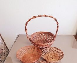 Lot de panier et 3 corbeilles en roseau et osier ( ref K20 )