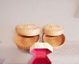 Boites à bijoux en roseau et osier lot de 3 ( refK23)