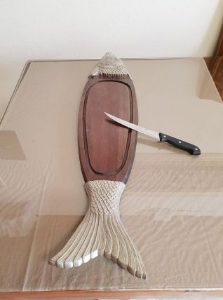 Plateau de découpe poisson en bois et argenté ( ref K 33 )