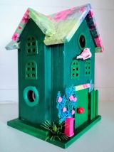 Lampe nichoir vert, lampe de chevet maison d'oiseau
