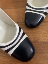 Escarpins Balizza cuir blanc et marine – bride arrière  -  v