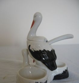 Ancien saleron cigogne / Art de la table déco vintage