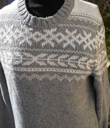 PULL NOEL OU NORVEGIEN VINTAGE T 42 MIXTE GRIS PALE ET BLANC