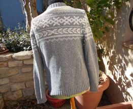 PULL NOEL OU NORVEGIEN VINTAGE T 42 MIXTE GRIS PALE ET BLANC