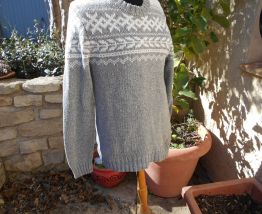 PULL NOEL OU NORVEGIEN VINTAGE T 42 MIXTE GRIS PALE ET BLANC
