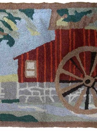 Tapis ancien Américain Hooked fait main, 1B892