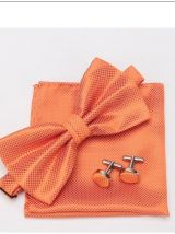 Nœud papillon avec pochette et bouton manchette assorti