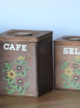 4 Boîtes à épices en bois vintage années 70