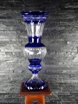 Vase cristal bleu cobalt taillé - Cristallerie de Lorraine