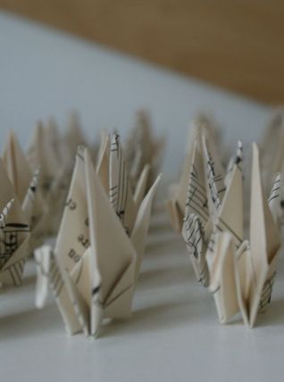 50 grues origami papier musique mariage, fête, baptême, déco