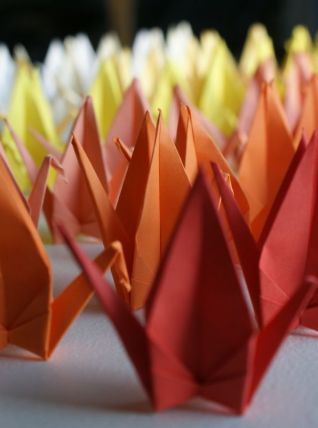 Fait main 50 grues origami dégradés jaune rouge, mariage, fê
