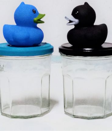 Bocal canard en bleu et noir, paire de  pots de rangement