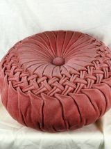 Grand coussin rond en velour rose - années 60 - art populair