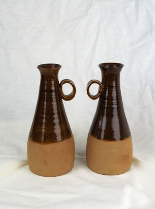 Paire de céramique à glaçure brune et terre crue - scandinav