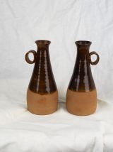 Paire de céramique à glaçure brune et terre crue - scandinav