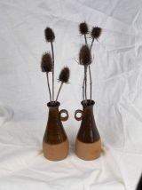 Paire de céramique à glaçure brune et terre crue - scandinav