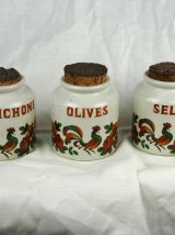 Trio pots à cornichon, sel et olives, - Berry Limoges 60s