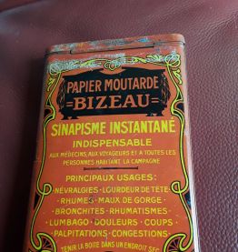 Boîte en tôle ancienne papier moutarde BIZEAU