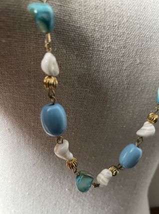 Collier sautoir bleu turquoise vintage