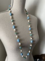 Collier sautoir bleu turquoise vintage