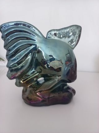 Poisson art déco en grès flammé bleu métal de Rambervillers