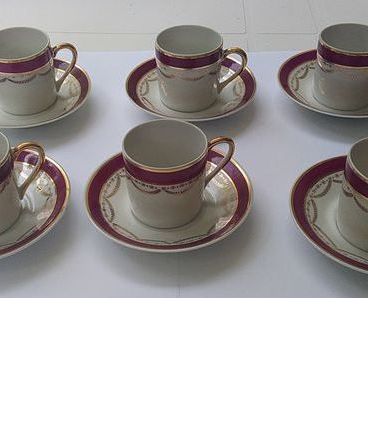 service café 6 tasses et soucoupes, porcelaine Limoges