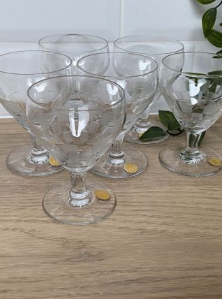 Set de 6 verres à vin gravés