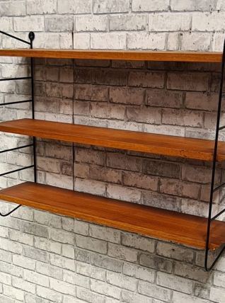 etagere  1950 scandinave  bois plaqage  chene  vernis ; h 63