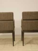 Paire de fauteuils cube année 1960 tissu chiné couleur marro