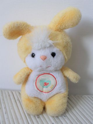 Doudou Peluche Lapin Jaune  poisson vintage