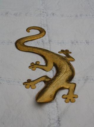 Figurine Lézard En Laiton Ciselé 28cm 
