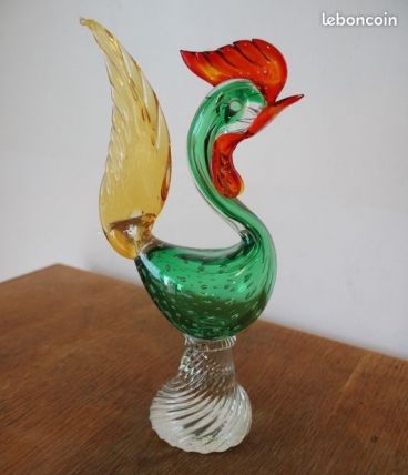 Statuette coq en verre années 80