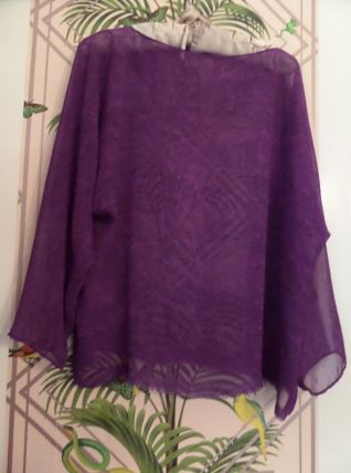 Tunique haut mousseline de soie transparent violet fait main