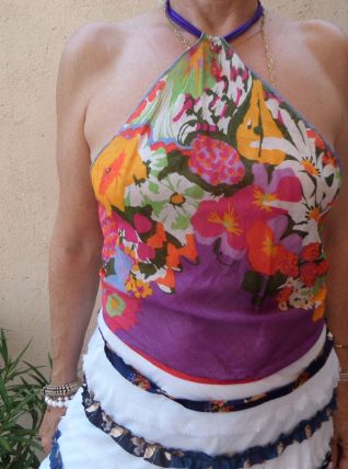Carré foulard coton crop top haut dos nu cousu main France