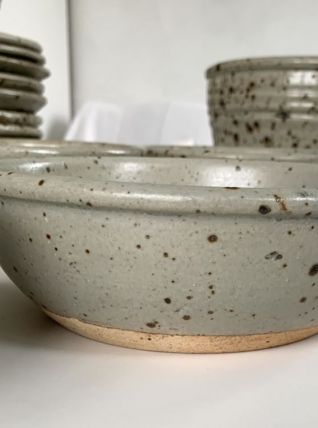 7 bols assiettes grés Gustave Tiffoche signé-french ceramic 