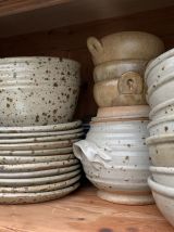 7 bols assiettes grés Gustave Tiffoche signé-french ceramic 