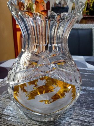  ancien vase en cristal de bohème, animaux de la