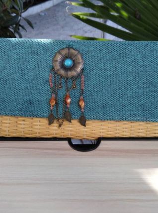 Sac à main Pochette Bohème en Paille Végétale Jonc et tissu 