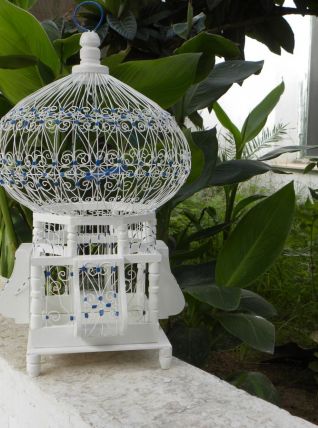 Cage Oiseaux Sidi Bousaid Tunisien Blanc et Bleu