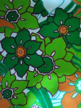 Très grand coupon de tissu vintage motif fleurs 
