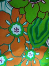 Très grand coupon de tissu vintage motif fleurs 