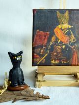 Tableau petit format peinture de chat en costume ancien. 