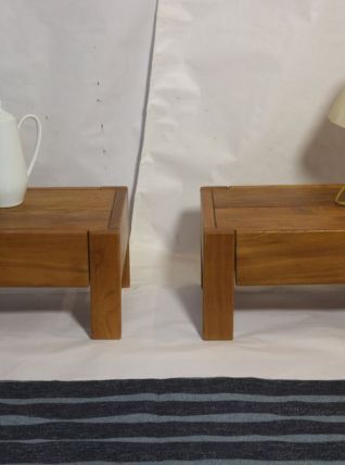 Paire de tables de chevet Regain orme massif année 70-80