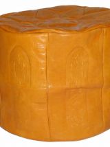 Pouf marocain jaune ottoman en cuire 