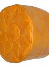 Pouf marocain jaune ottoman en cuire 