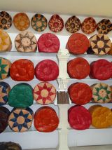 Pouf marocain jaune ottoman en cuire 