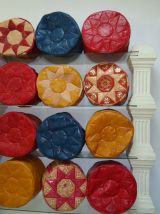 Pouf marocain jaune ottoman en cuire 