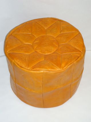 Pouf marocain jaune ottoman en cuire 