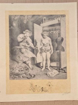 Lithographie en BE d'Alphonse Willette 1917 "L'Avarice", TBE