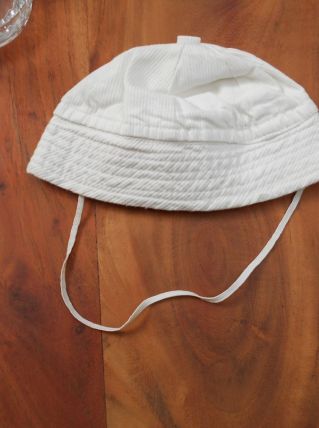 CHAPEAU POUPEE BEBE VINTAGE ANCIEN TBE COTON BLANC 39 CM